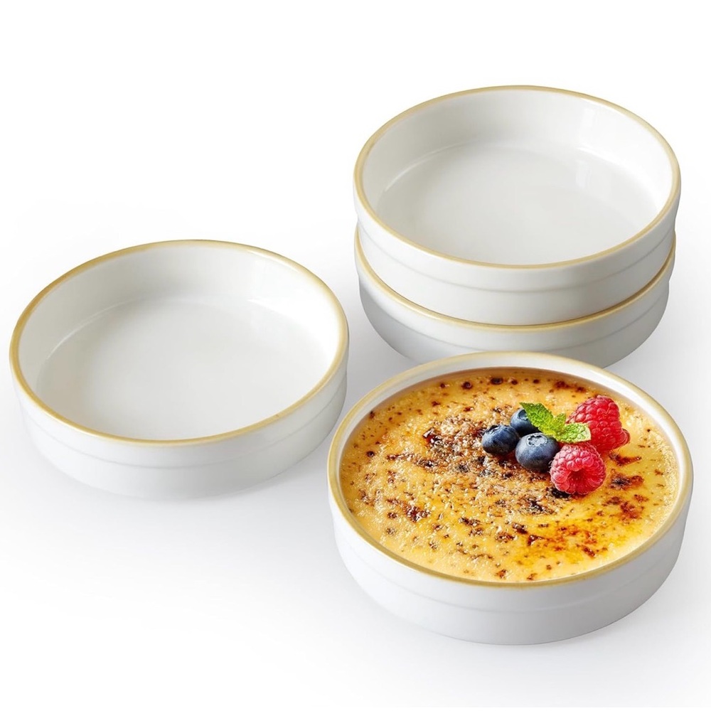 6oz Ceramic Ramekins Set of 4 Oven Safe Shallow Pudding Cups for Desserts